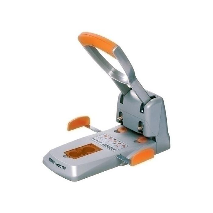 Rapid hdc150 Taladro de 2 agujeros, metálico/ABS, capacidad 150 hojas, palanca ergonómica, plata/naranja