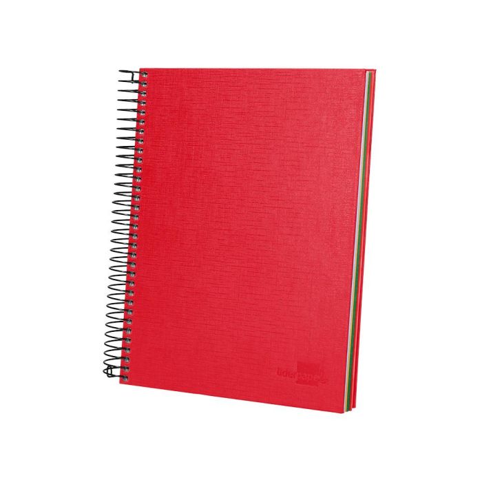 Cuaderno Espiral Liderpapel A5 Micro Papercoat Tapa Forrada 140H 75 gr Cuadro5 mm 5 Bandas 6 Taladros Rojo 7