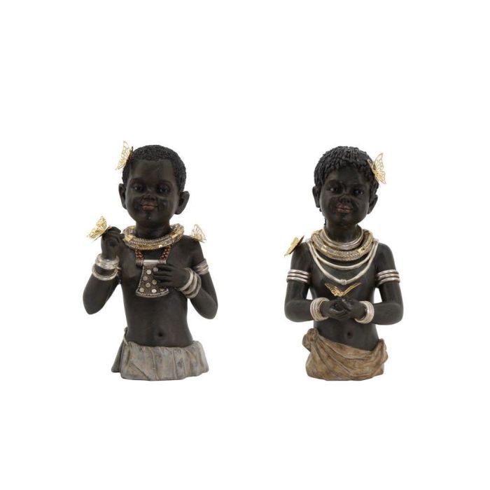 DKD Home Decor Figura Decorativa de Resina Negra Estilo Africano Colonial 18 x 35 x 20.5 cm Pack de 2 Unidades