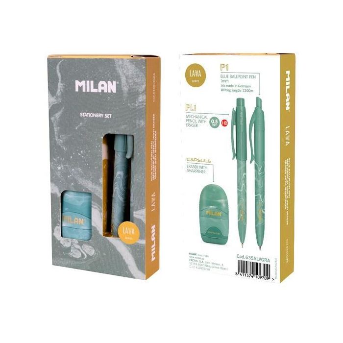 Milan Caja Regalo Serie Lava Con Bolígrafo P1, Portaminas Pl1 0.5 Y Afilaborra Capsule Verde