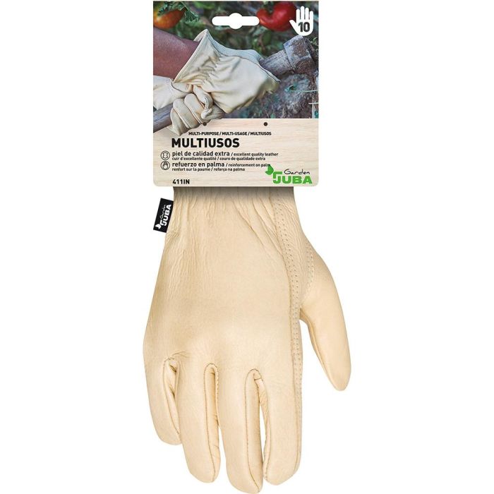 Juba Guante Jardinería Piel Flor Vacuno Reforzado Palma Pulgar Keystone 0,9mm Talla 10 Marrón/Negro