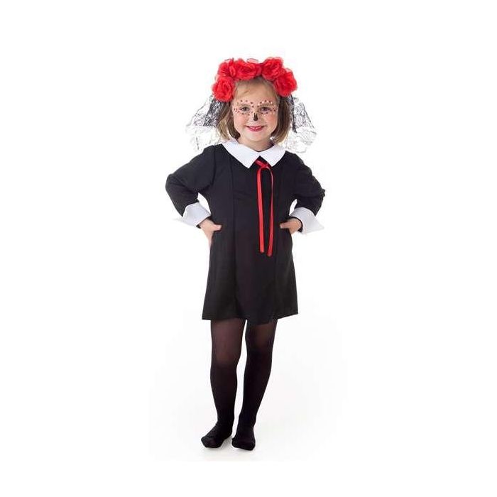 Creaciones Llopis Disfraz Infantil Catrina T-1 Vestido Lazo Corona Talla 4-6 Años 4