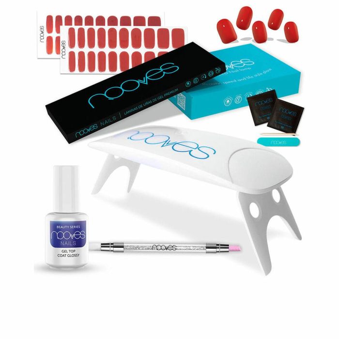 Nooves Starter Pack Manicura Gel Beauty Red con Láminas para Uñas, Lámpara UV Portátil 8W y Top Coat Rojo Intenso Nooves Starter Pack Manicura Gel Beauty Red con Láminas para Uñas, Lámpara UV Portátil 8W y Top Coat Rojo Intenso