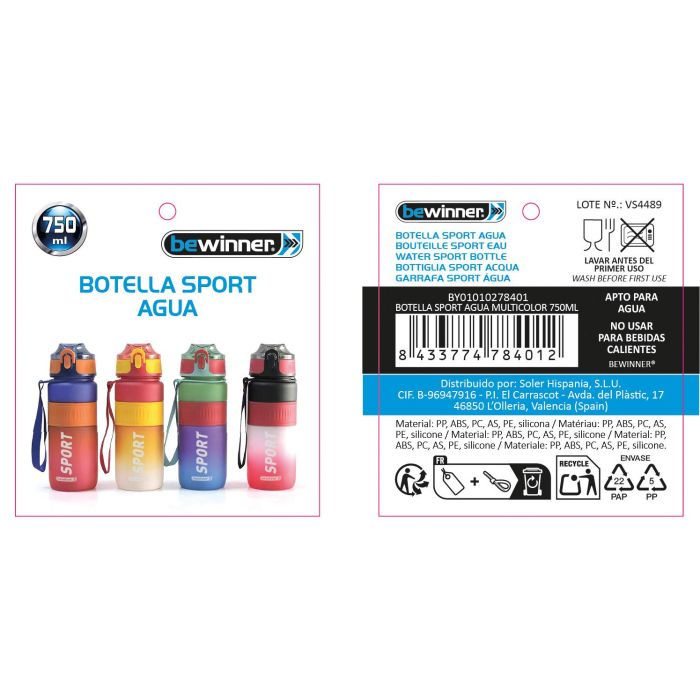 Bewinner Botella Sport Agua Multicolor 750 ml (12 Unidades) 3