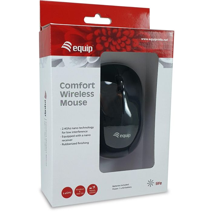 Equip Ratón Óptico Inalámbrico Wireless 2.4Ghz 1200DPI Plug and Play Ergonómico 3
