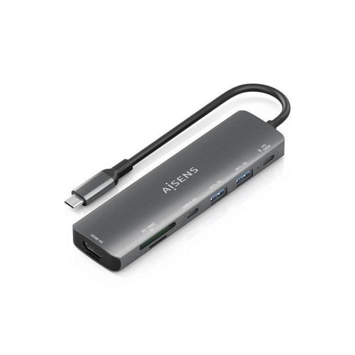Aisens ASUC-7P026-GR Dock USB-C 7 en 1 con HDMI 4K, 2xUSB-A, USB-C PD 100W, Lector Tarjetas SD/MicroSD, Gris 0 Aisens ASUC-7P026-GR Dock USB-C 7 en 1 con HDMI 4K, 2xUSB-A, USB-C PD 100W, Lector Tarjetas SD/MicroSD, Gris 0