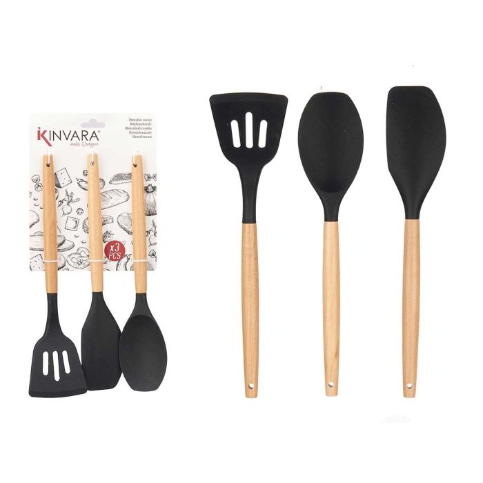 Set 3 Pzs Palas Cocina Silicona Madera Negro Kinvara 20X37CM (6 Unidades) Set 3 Pzs Palas Cocina Silicona Madera Negro Kinvara 20X37CM (6 Unidades)