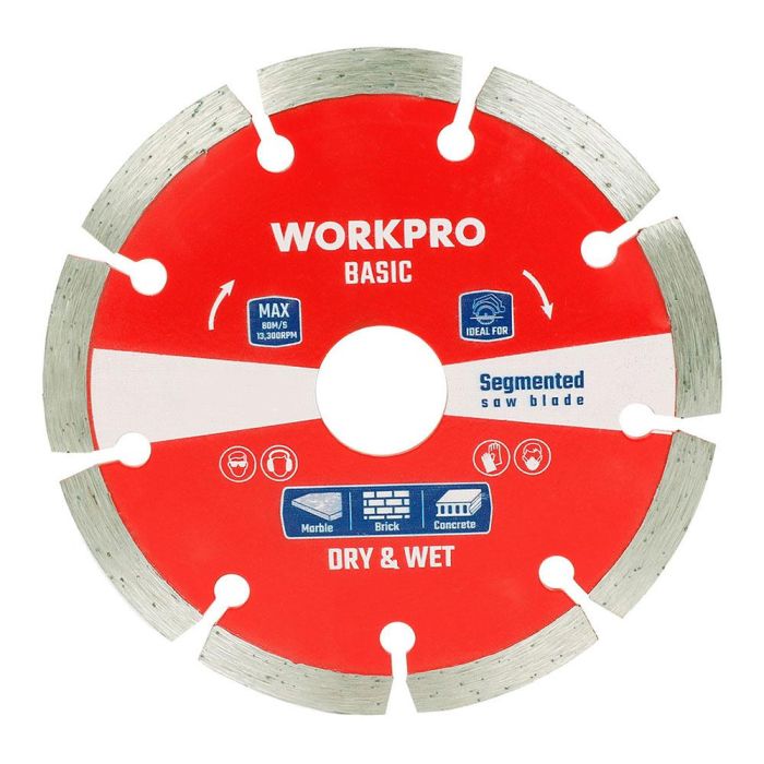 Workpro Disco Diamantado Segmentado Basic Ø125 x 22,2 mm para Corte de Azulejo, Cerámica, Piedra, Hormigón y Ladrillo