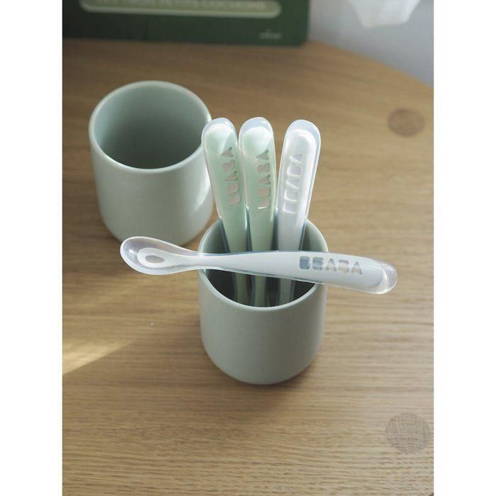 Juego de 4 cucharas de silicona para primera edad, color gris terciopelo y verde salvia 2 Juego de 4 cucharas de silicona para primera edad, color gris terciopelo y verde salvia 2