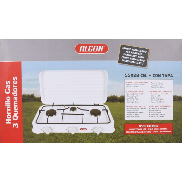 Hornillo de gas 3 fuegos con tapa Algon BBQ (2 Unidades) 4 Hornillo de gas 3 fuegos con tapa Algon BBQ (2 Unidades) 4