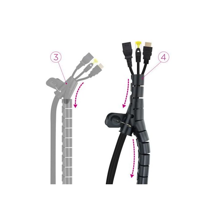 Nano Cable Organizador de Cables en Espiral 10.36.0002-BK Flexible Negro 25 mm 2 m 3