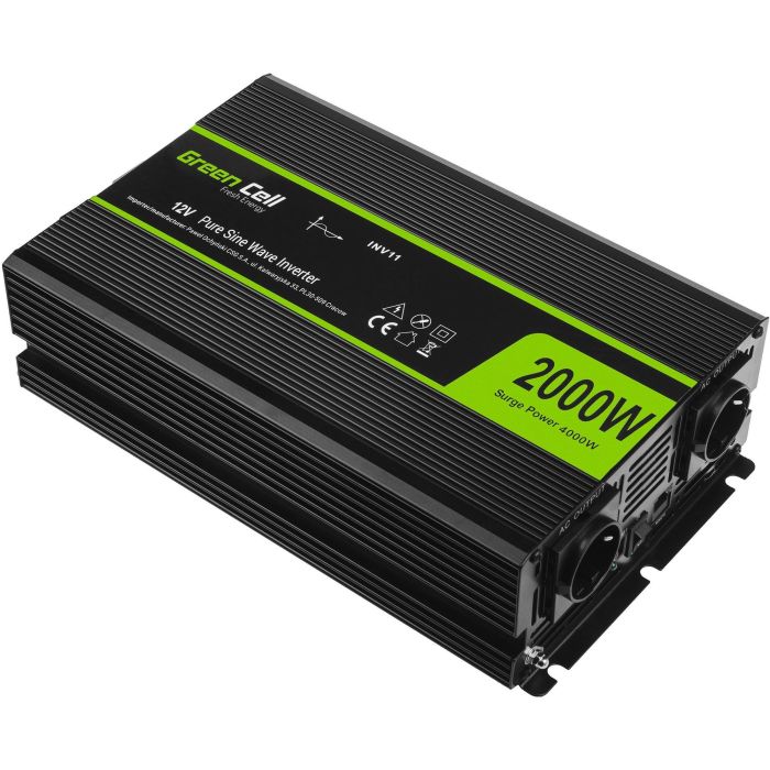 Green Cell INV11 Inversor de Corriente 12V a 230V 2000W para Coche, Convertidor Automotriz DC-AC 1
