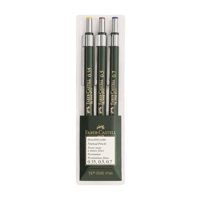 FABER-CASTELL TK-Fine 9760 Portaminas Druckbleistift 0.7mm - Estuche de 3 unidades