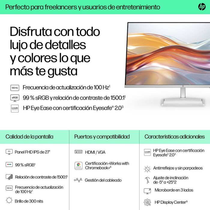 HP 527sf Monitor 27" FHD IPS 100Hz 5ms Blanco 42 HP 527sf Monitor 27" FHD IPS 100Hz 5ms Blanco 42
