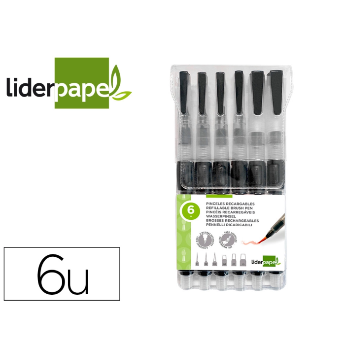 Liderpapel Pincel Recargable con Depósito de Agua Set de 6 Unidades, Puntas Surtidas para Acuarela 0 Liderpapel Pincel Recargable con Depósito de Agua Set de 6 Unidades, Puntas Surtidas para Acuarela 0