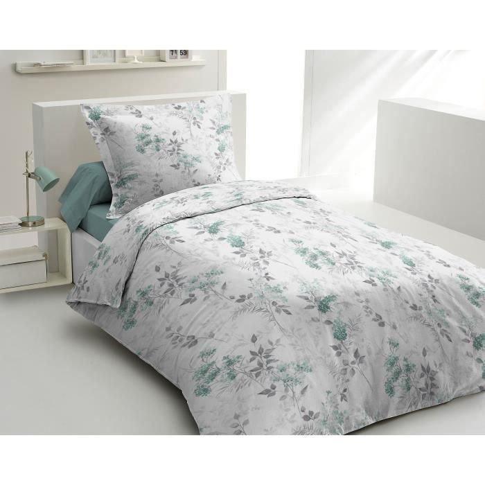 Juego nórdico 140x200 cm HOME LINGE PASSION POMPADOUR: Funda nórdica + 1 funda de almohada - 100% Algodón 57 hilos - Verde