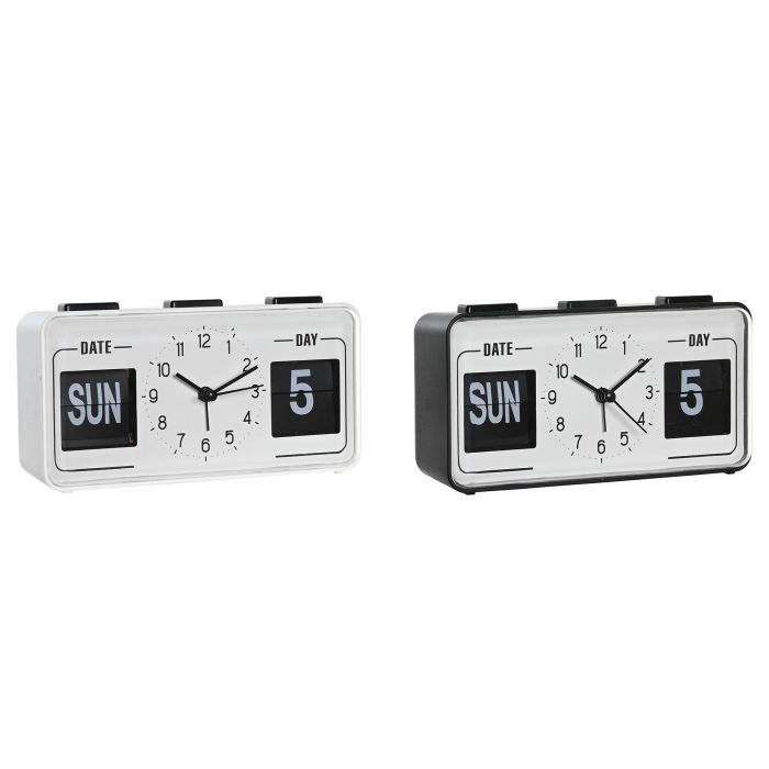DKD Home Decor Reloj Despertador Básico Blanco y Negro de PVC, 5 x 9 x 17 cm, Set de 2 Unidades, Funciona con Pila AA