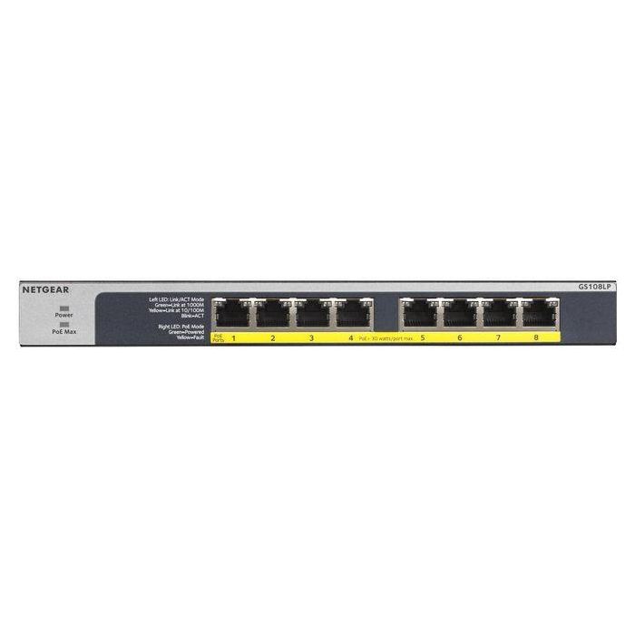 Netgear 8x 10/100/1000Mbps Gigabit Ethernet, 8 PoE+ ports, up to 30W per port, 60W Budget, 0.6kg, Fanless 4 Netgear 8x 10/100/1000Mbps Gigabit Ethernet, 8 PoE+ ports, up to 30W per port, 60W Budget, 0.6kg, Fanless 4