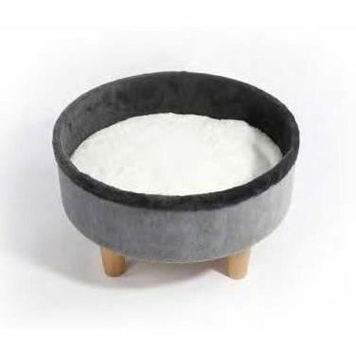 M Pets MPE6953182741947 Cama redonda elevada para mascotas ROUND - Gris - Patas de madera - Cojín mullido 47x47x26cm 1