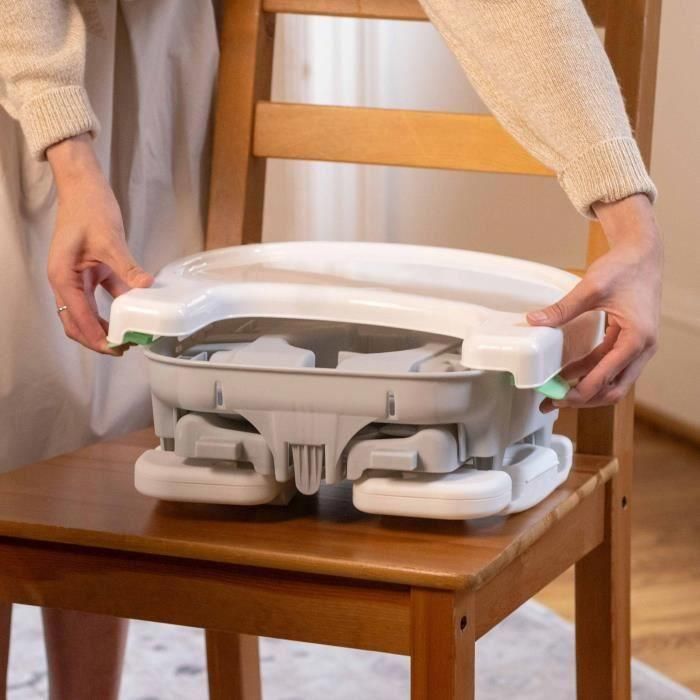 Asiento elevador plegable INGENUITY Deluxe gris, portátil con bandeja y correas incluidas 5