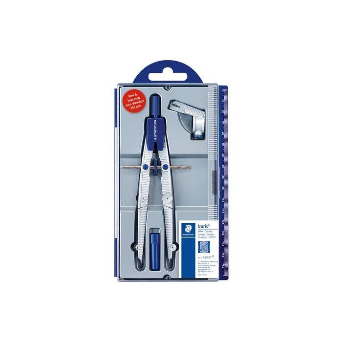 Staedtler Compás Escolar Noris 550 con Adaptador Universal y Tubo de Minas, Gris Metalizado
