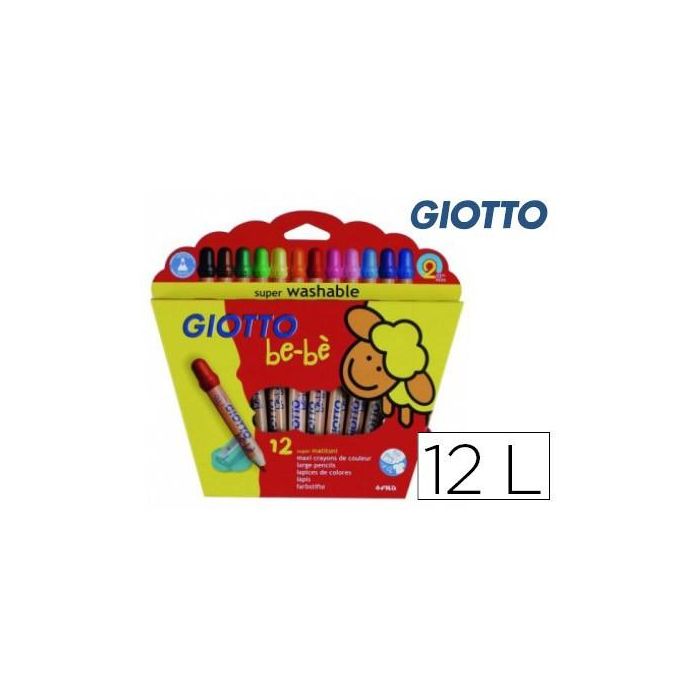 Giotto Lápices de colores Super Bebé, caja de 12 colores surtidos con sacapuntas