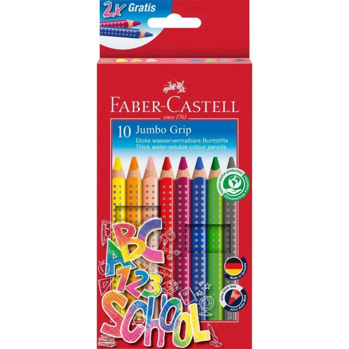 FABER-CASTELL 280922 Lápices de colores Jumbo Grip, forma triangular, de madera, 10 unidades, para niños y niñas