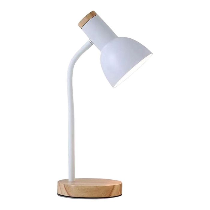 Lámpara de escritorio, e27 máx 40 W, ø 12 x 17 x 45 cm madera/blanca. Lámpara de escritorio, e27 máx 40 W, ø 12 x 17 x 45 cm madera/blanca.