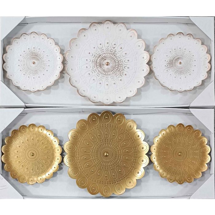 DKD Home Decor Decoración de Pared Moderna Polipropileno Blanco Dorado - Set de 3 Piezas 35x35x2 cm - Pack de 2 Surtido