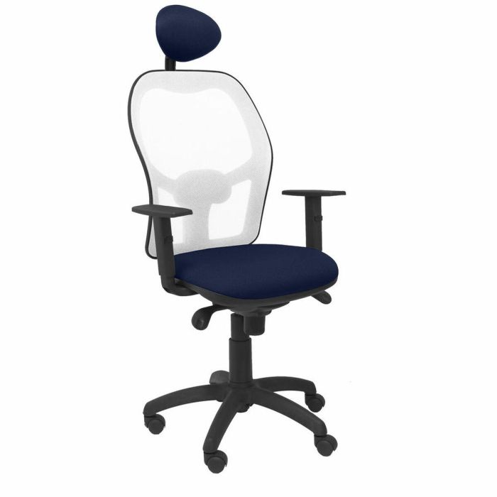 PIQUERAS Y CRESPO Silla Jorquera malla blanca asiento bali azul marino con cabecero fijo PIQUERAS Y CRESPO Silla Jorquera malla blanca asiento bali azul marino con cabecero fijo