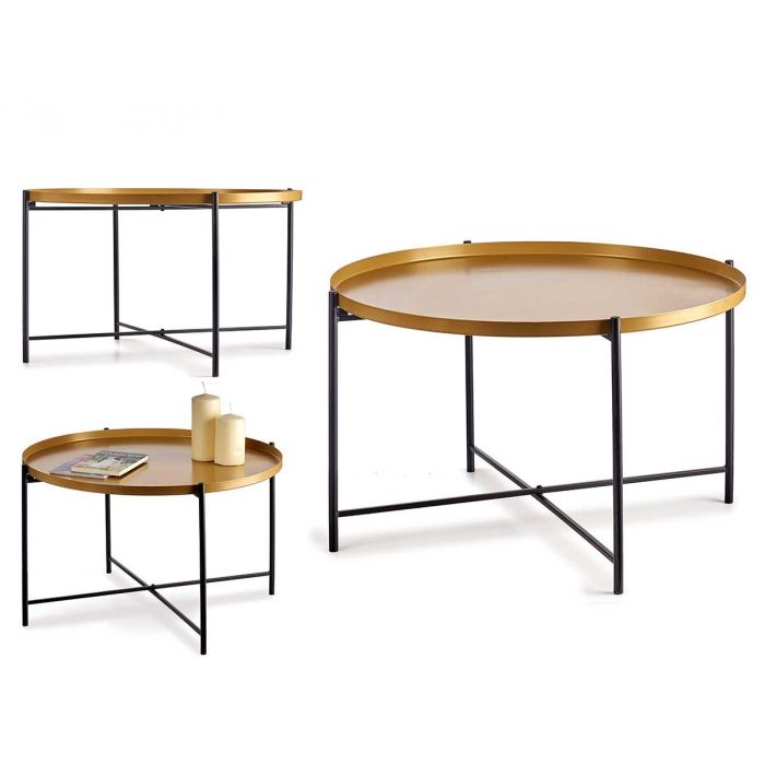 Mesa Redonda Dorada Giftdecor 76.5x46x76.5 cm - Metal, Negro/Oro