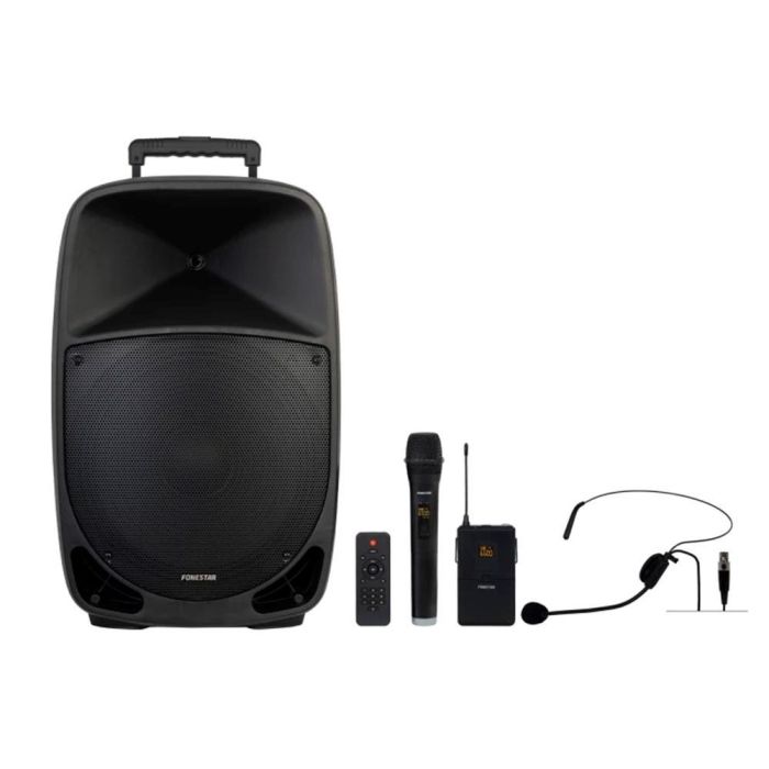 Fonestar Altavoz Portátil MALIBU-315 con Bluetooth, Micrófonos Inalámbricos UHF, 250W, BASS REFLEX, USB/microSD/FM, Karaoke, TWS, Carro Trolley Fonestar Altavoz Portátil MALIBU-315 con Bluetooth, Micrófonos Inalámbricos UHF, 250W, BASS REFLEX, USB/microSD/FM, Karaoke, TWS, Carro Trolley
