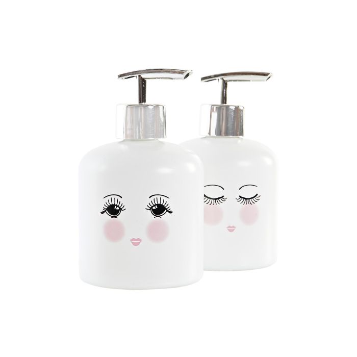 DKD Home Decor Dosificador Blanco Plateado Cristal y ABS 8 x 14 x 8 cm Capacidad 350ml (12 Unidades) 1