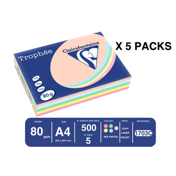 Papel De Color A4 Clairefontaine Trophee 80G 500H Surtido Pastel 1 Papel De Color A4 Clairefontaine Trophee 80G 500H Surtido Pastel 1
