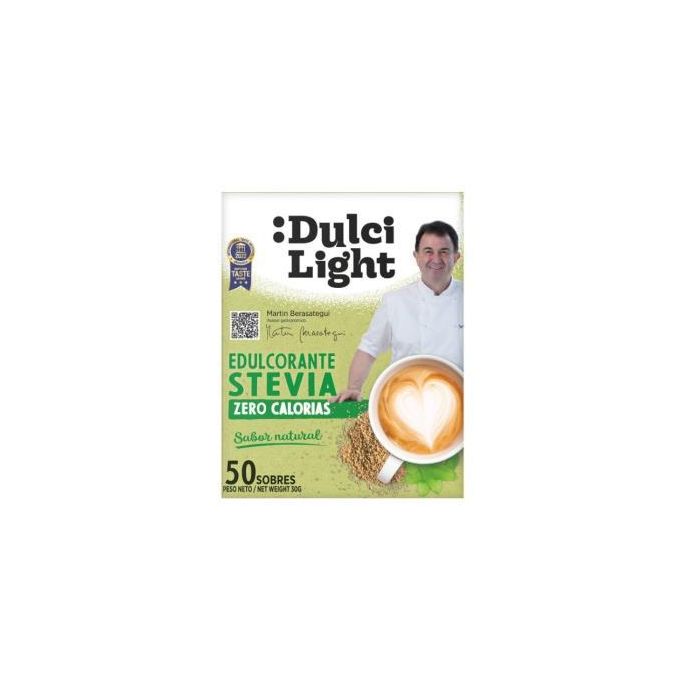 DulciLight Edulcorante Stevia Zero 50 Sobres - Sin Calorías, Vegano, Sin Gluten, Apto para Diabéticos y Cocinar