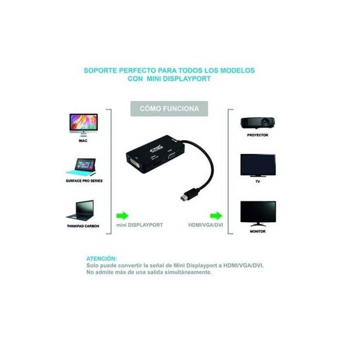 Cable Conversor Nanocable 10.16.3302-BK/ Mini Displayport Macho - VGA Hembra/ HDMI Hembra/ DVI Hembra 3 Cable Conversor Nanocable 10.16.3302-BK/ Mini Displayport Macho - VGA Hembra/ HDMI Hembra/ DVI Hembra 3