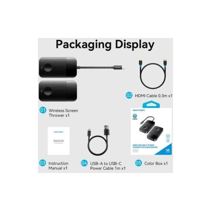 Adaptador/Transmisor de vídeo inalámbrico USB Tipo-C - HDMI Vention ADOBB/ 60W 2 Adaptador/Transmisor de vídeo inalámbrico USB Tipo-C - HDMI Vention ADOBB/ 60W 2