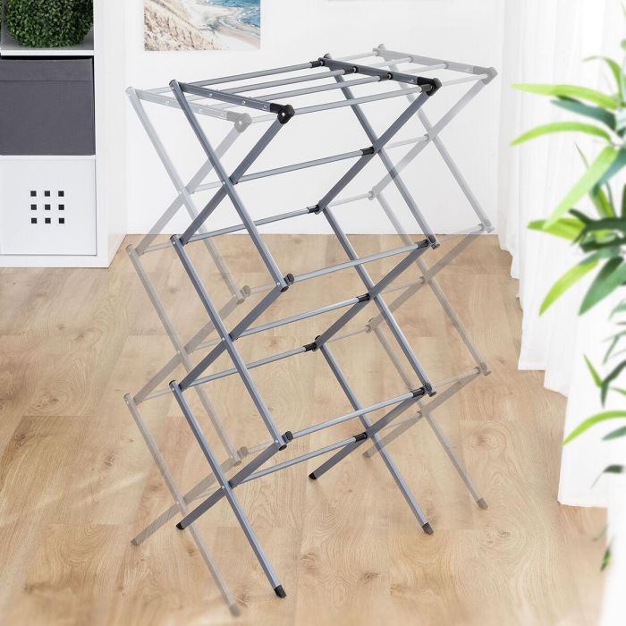 Tendedero Metálico Plegable y Extensible con 3 Alturas Cloxy InnovaGoods 11 barras 6 Tendedero Metálico Plegable y Extensible con 3 Alturas Cloxy InnovaGoods 11 barras 6
