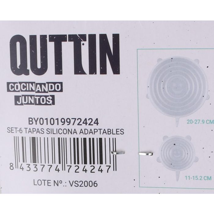 Quttin Set de 6 Tapas de Silicona Adaptables, 25 cm Ancho x 26 cm Largo x 2 cm Alto 24