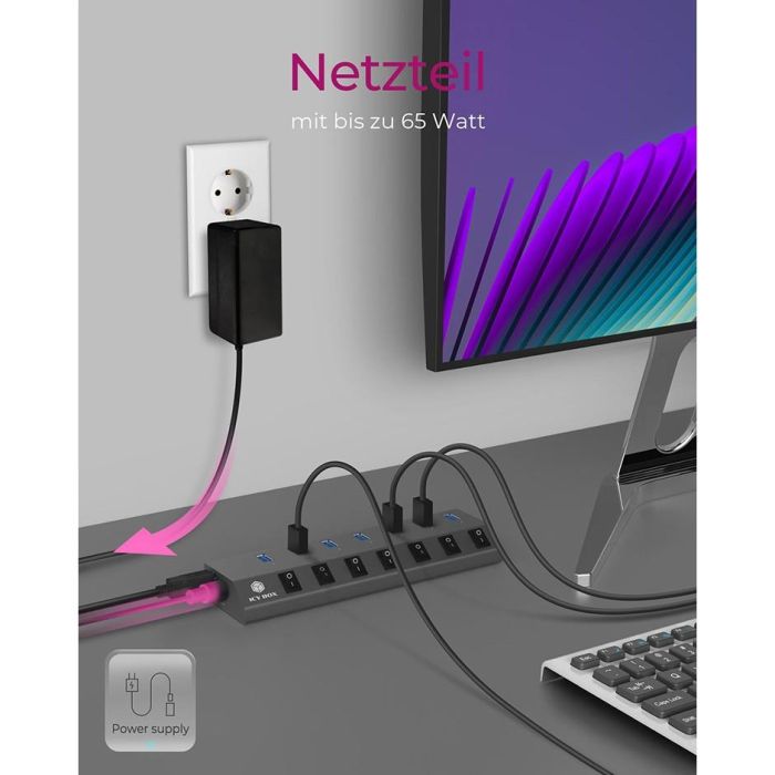 USB3.0 HUB 7Port ICY BOX 7xUSB3.0 (An-/Ausschalter für jeden Port) aktiv mit Netzteil Grey 6