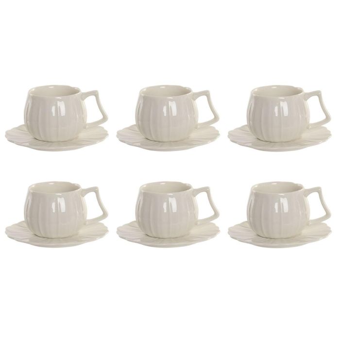 DKD Home Decor Tazas de Café de Porcelana Blanca, Set de 6 Piezas, 120ml, Apto Microondas y Lavavajillas, 7.5 x 5.5 x 10 cm