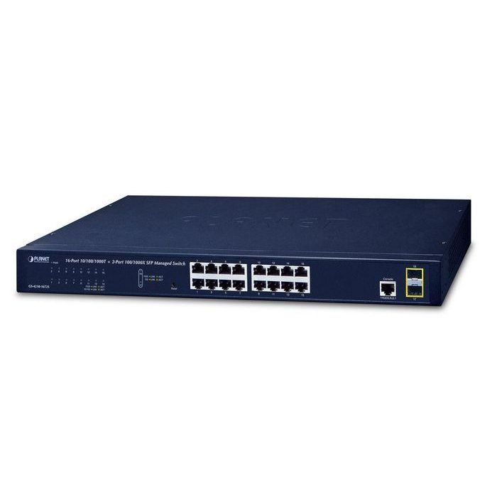 Planet GS-4210-16T2S Switch Gigabit Gestionable L2 16 Puertos 10/100/1000T + 2 SFP 100/1000X Sin Ventilador para SMB
