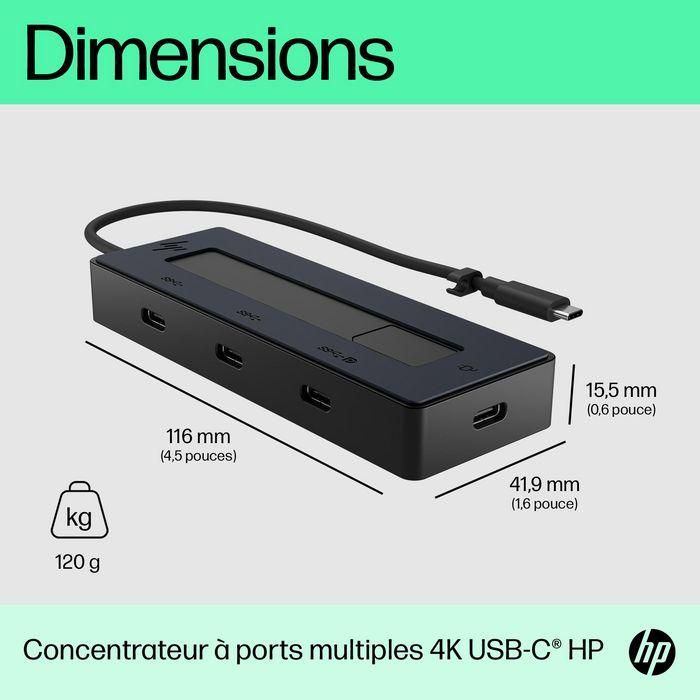 HP USB-C Multiport Hub 4K Portátil | Adaptador Versátil con Conexión USB-C para Carga, Pantalla y Multi-OS 6