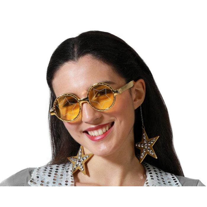 Gafas De Sol Redondas Doradas Con Estrellas Glam Rock