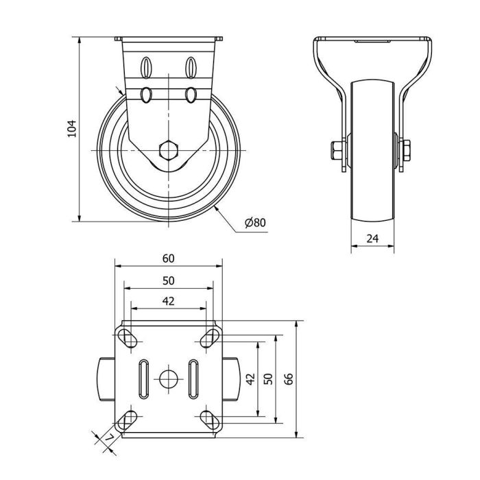 Ruedas Alex Rueda Fija Gris Poliamix Goma Placa Eje Liso Carga Máx. 60 kg Ø 8 cm