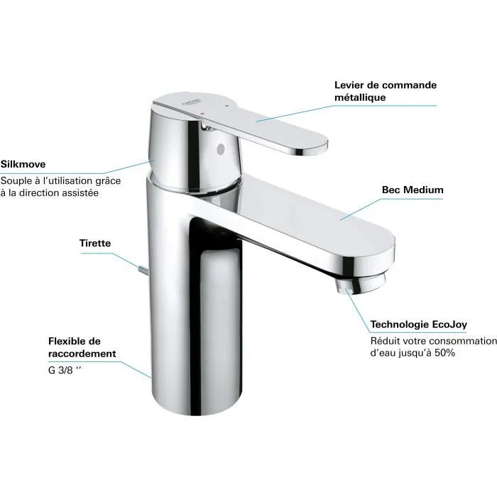 Grohe 23454000 Mezclador de Lavabo Monomando Cromo Brillante Caño Mediano Cartucho Cerámica 35mm Desagüe Emergente Instalación Rápida 4 Grohe 23454000 Mezclador de Lavabo Monomando Cromo Brillante Caño Mediano Cartucho Cerámica 35mm Desagüe Emergente Instalación Rápida 4