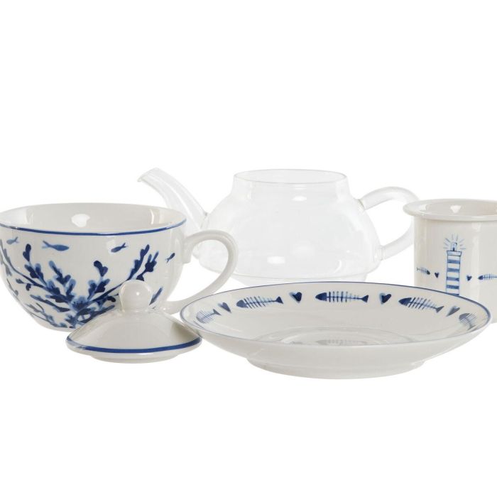 Tetera Atlantico DKD Home Decor Blanco Azul 13.5 x 14 x 16.5 cm Set de 3 3 Tetera Atlantico DKD Home Decor Blanco Azul 13.5 x 14 x 16.5 cm Set de 3 3