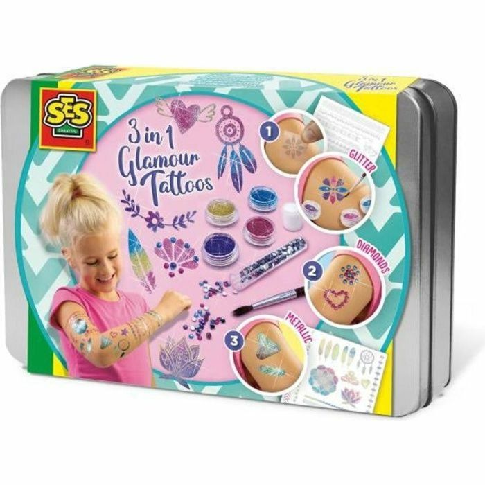 Ses Creative SES8710341141554 Tatuajes Glamorosos 3 en 1 Multicolor y Blanco para Niños 2