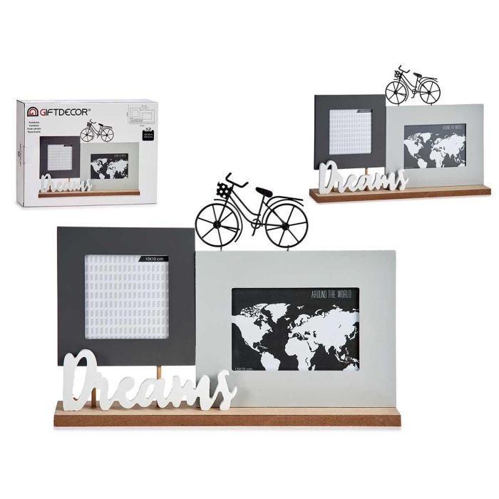 Giftdecor Portafoto Doble Madera Dreams con Bicicleta, Blanco/Gris/Negro, 6x27x37 cm (6 Unidades) Giftdecor Portafoto Doble Madera Dreams con Bicicleta, Blanco/Gris/Negro, 6x27x37 cm (6 Unidades)