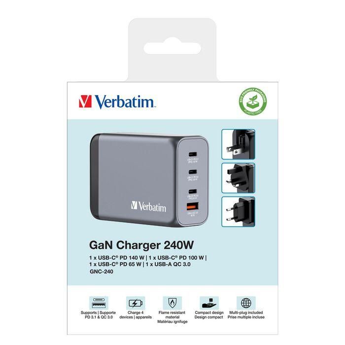 Verbatim Gnc-240 Cargador Pared Gan 240 W Usb-A 3.0 Y 3Xusb-C 3.0 6 Verbatim Gnc-240 Cargador Pared Gan 240 W Usb-A 3.0 Y 3Xusb-C 3.0 6